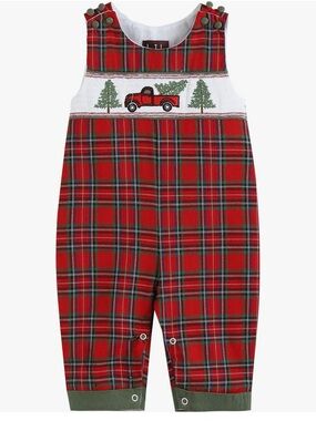 Red Plaid Smocked Truck Pajama Set - Classic Kids Sleepwear